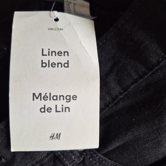 BNWT H&M Linen Blend Black Wide Leg Pants 0 Coastal Minimalist Summer boho Chic - Picture 11 of 12